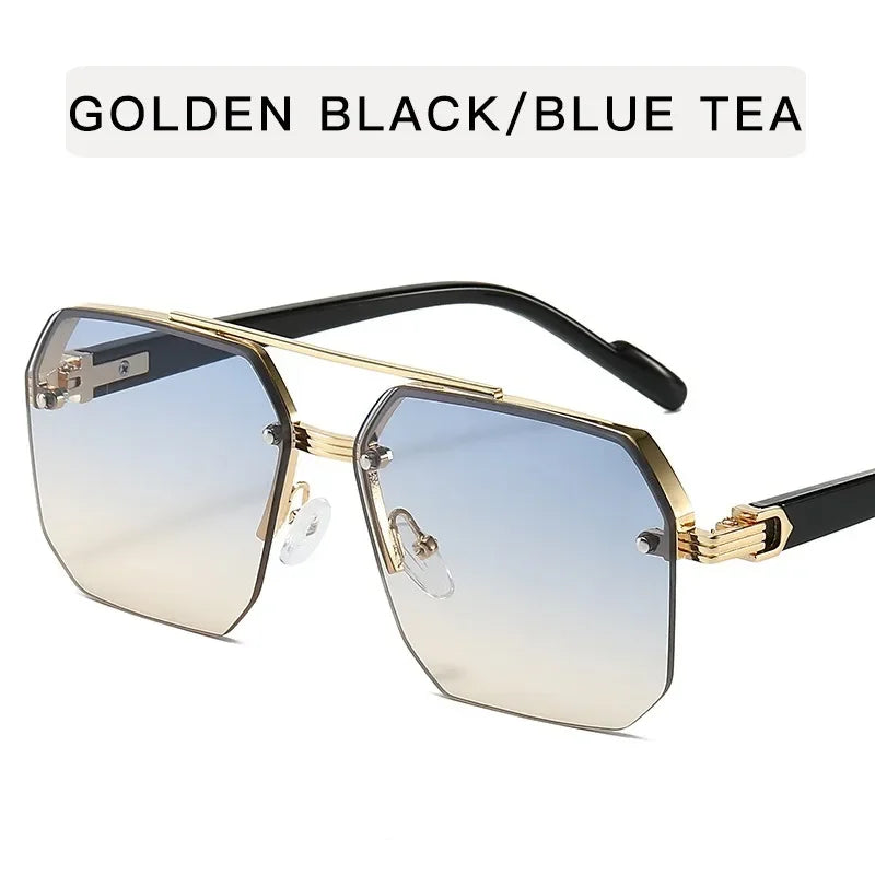 Men’s Square Metal Sunglasses – Semi-Rimless Design, Trendy Retro Style, UV400 Protection