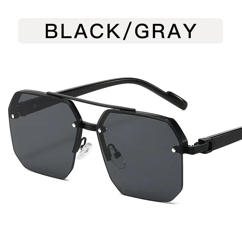 Men’s Square Metal Sunglasses – Semi-Rimless Design, Trendy Retro Style, UV400 Protection